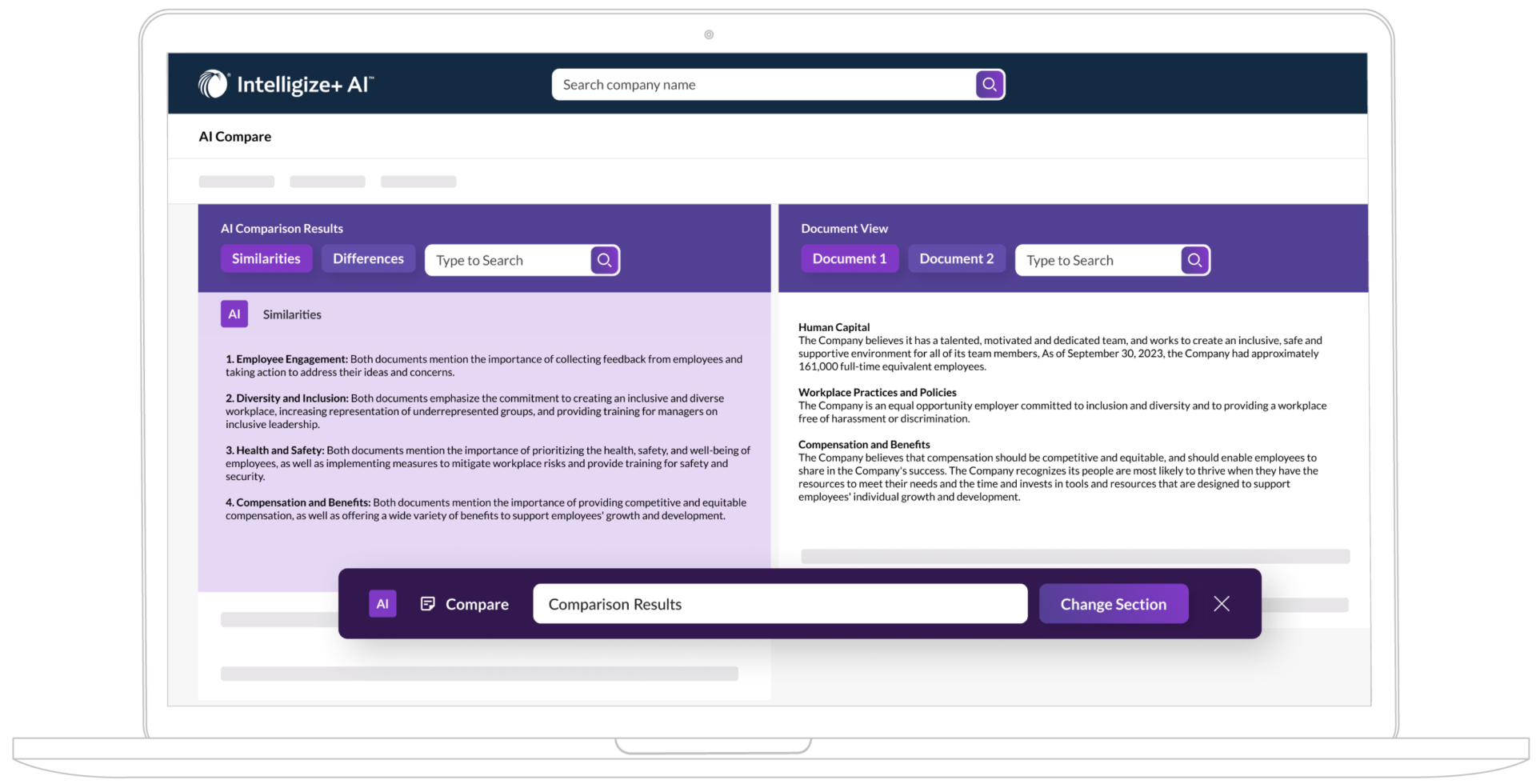 screen shot of AI Compare in a laptop frame