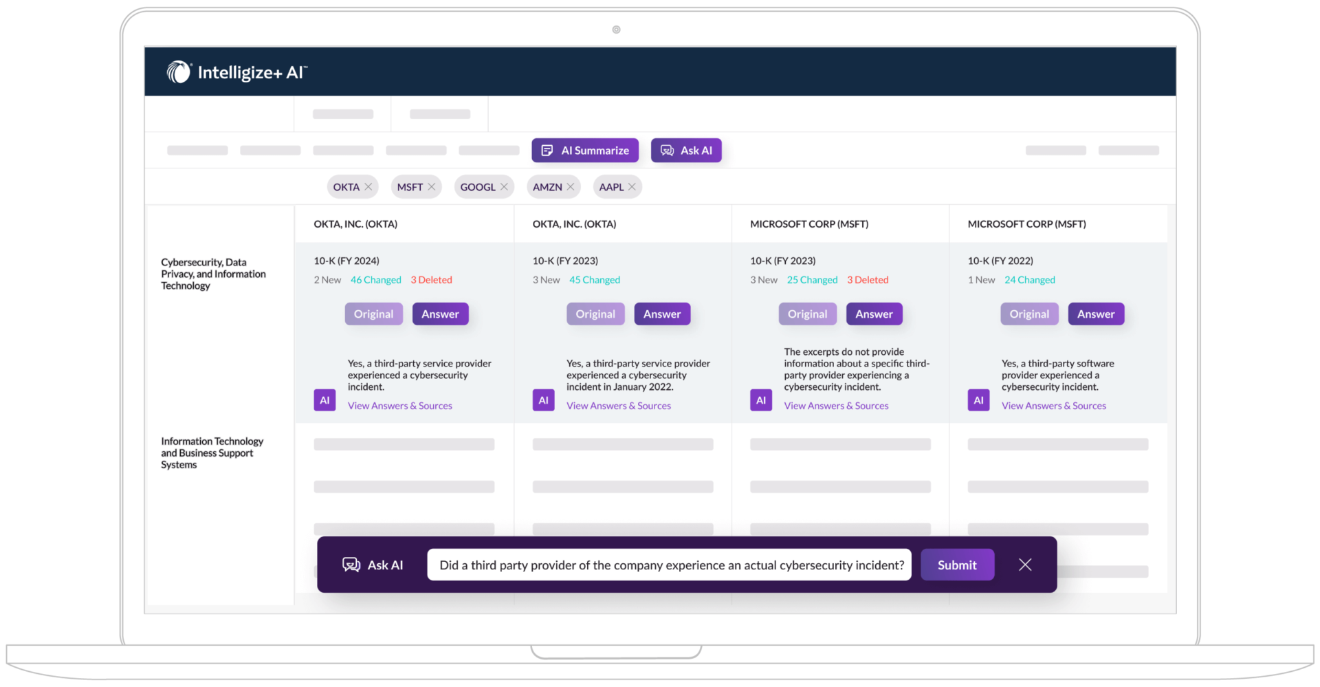 Screenshot of AI integration in section matrix