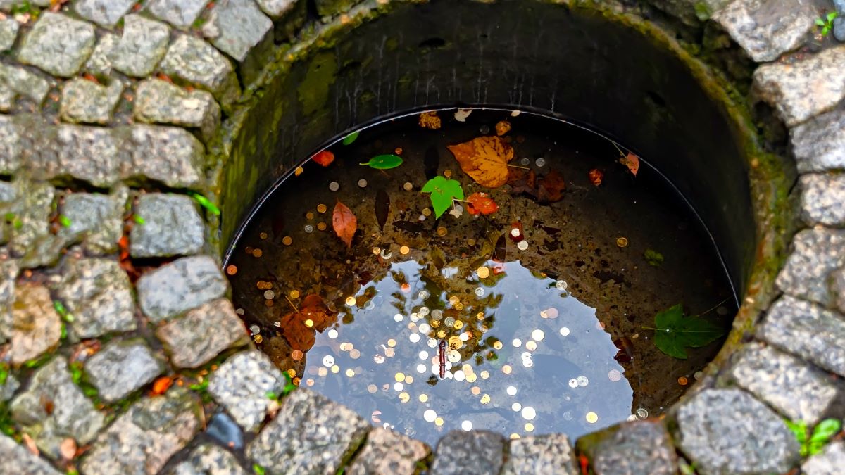 wishing well with coins